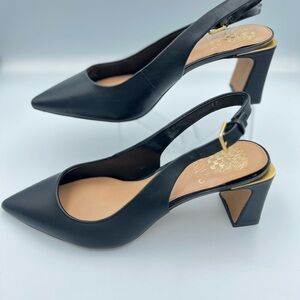 Vince Camuto Black Slingback Heels with Gold Accent